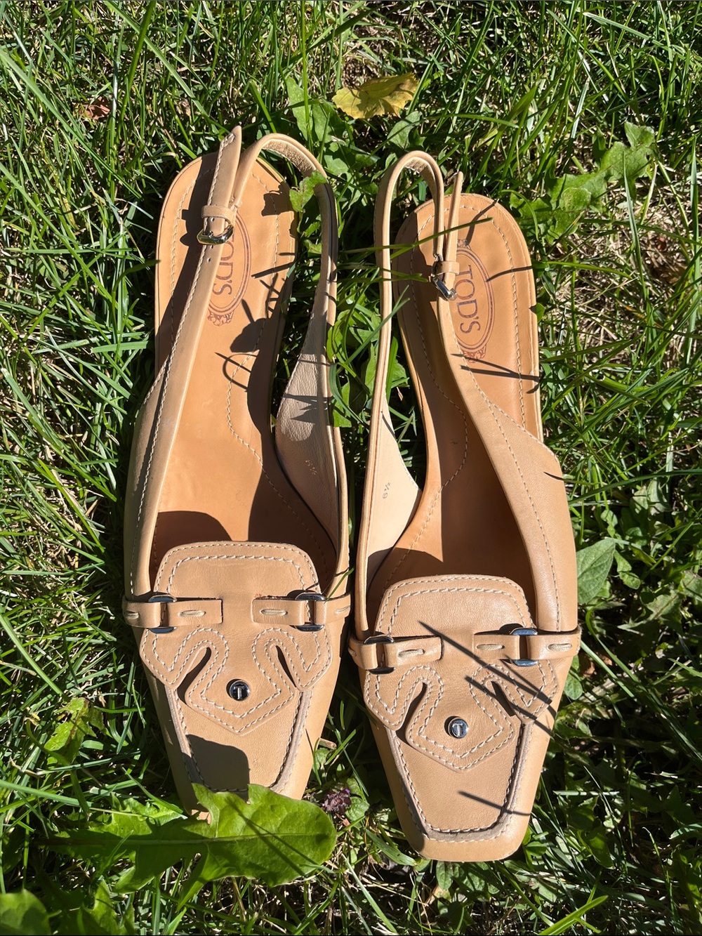 Tod's Tan Leather Slingback Mules 6.5 read